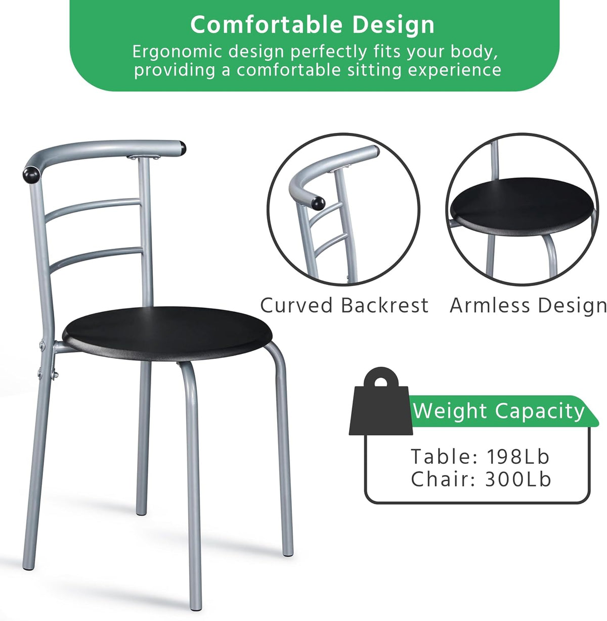 Yaheetech 3 Piece Dining Table Set for 2, Small Table and Chairs, Black