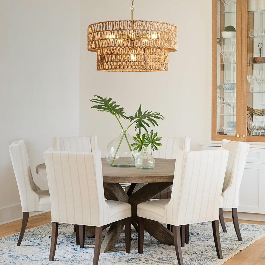 23.6" boho rattan chandelier, 6-light large rattan pendant, package contents