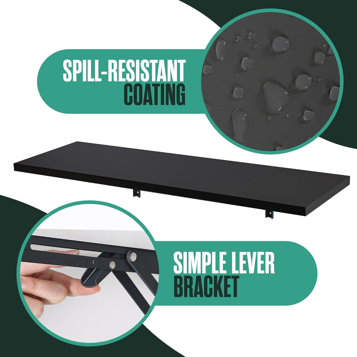 Wall Mounted Desk, Murphy Desk, Wall Mounted Folding Table, 48x16 Black