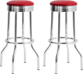 Coaster Retro Dining Room Faux Leather Swivel Bar Stool Set of 2, Red 2299R