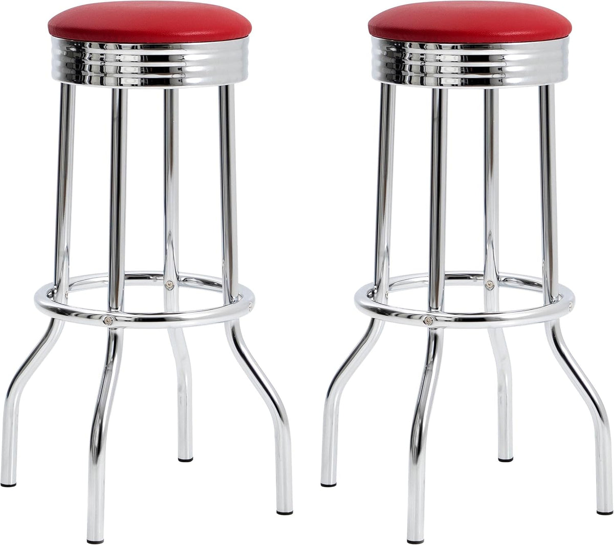 Coaster Retro Dining Room Faux Leather Swivel Bar Stool Set of 2, Red 2299R