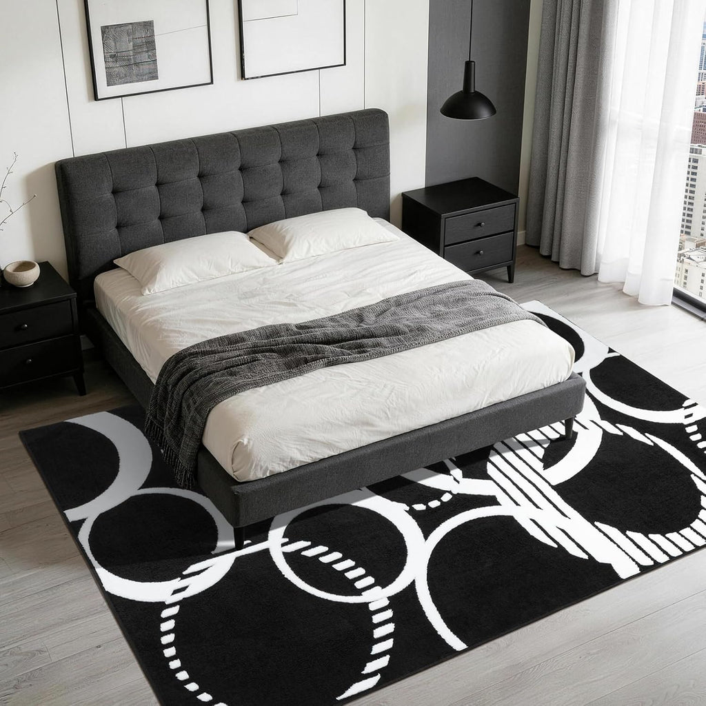 YIHOUSE Black and White Rug Washable 5x7 Area Rugs for Living Room
