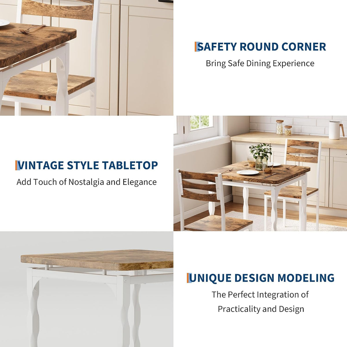 GarveeHome 3 Piece Dining Table Set, Kitchen Table Set for 2, White Brown