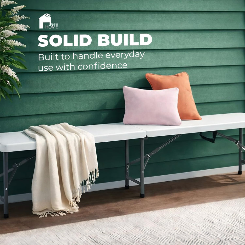 econohome portable white folding bench – heavy-duty, lightweight, side view