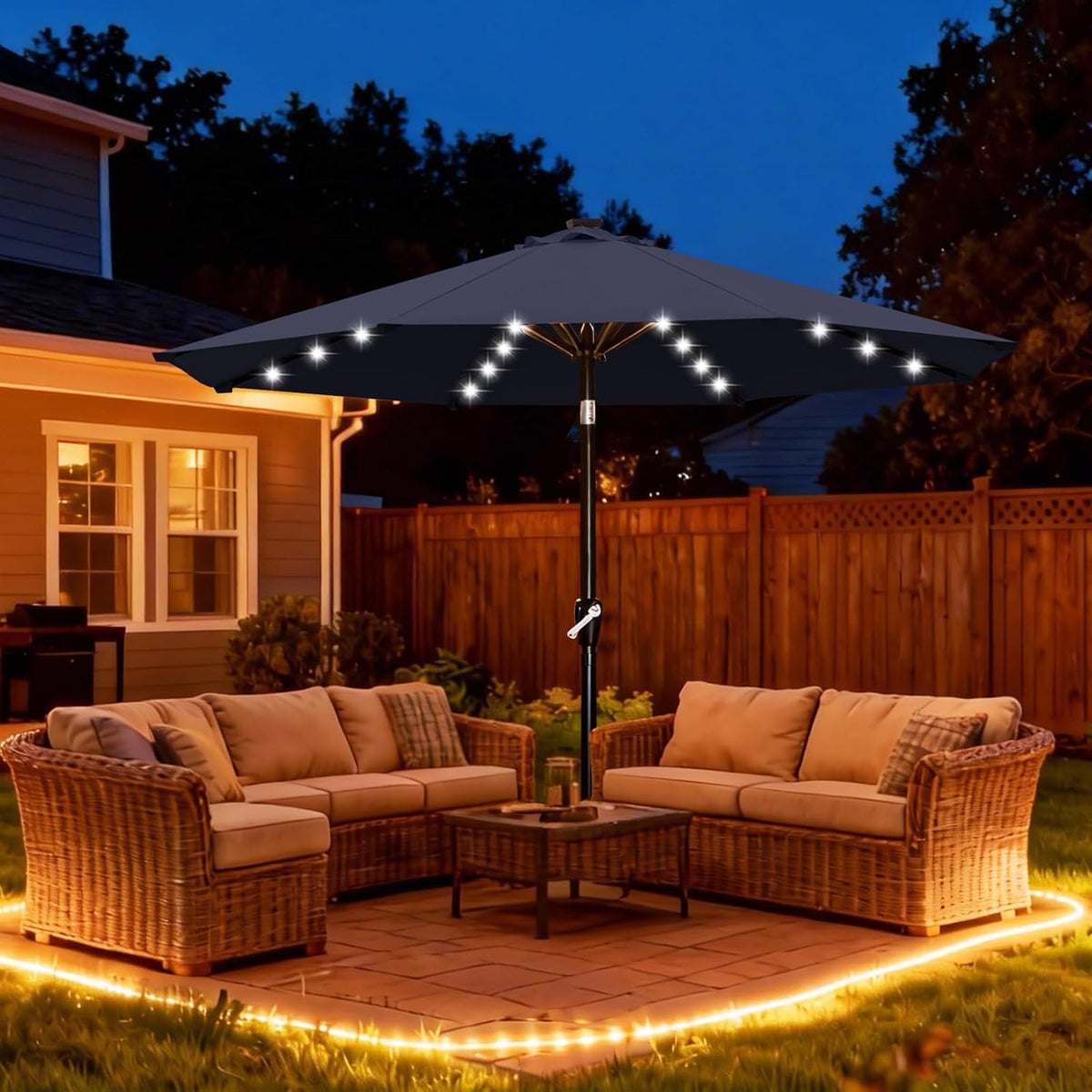 ABCCANOPY Solar Led Patio Umbrella with 32 Lights 9FT(Navy Blue)