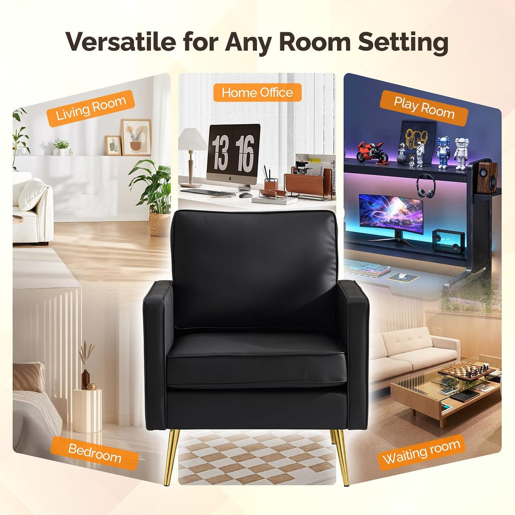 VINGLI Faux Leather Accent Chair with Gold Leg for Living Room, Small Space