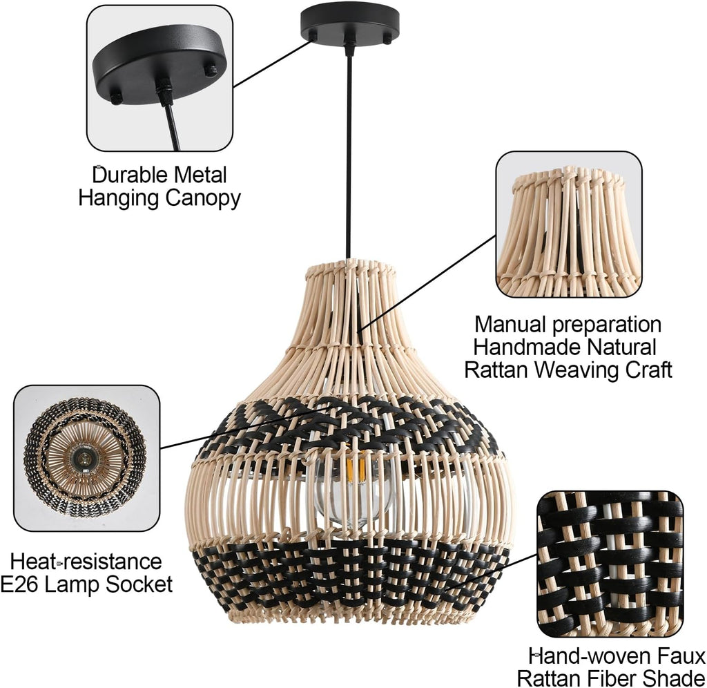 rattan pendant light mini hand-woven black white rattan on a desk or shelf