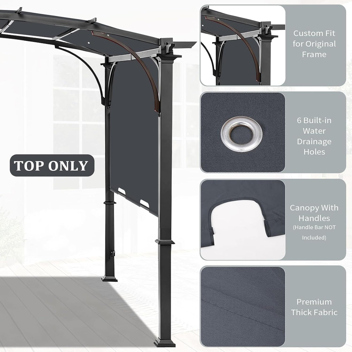 slashome 200 x 103 pergola replacement canopy, fits, side view