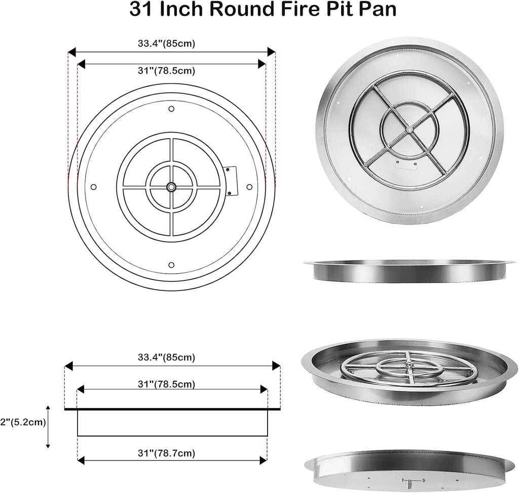 Stanbroil 31 Inch Drop-in Round Fire Pit with Spark Ignition Kit