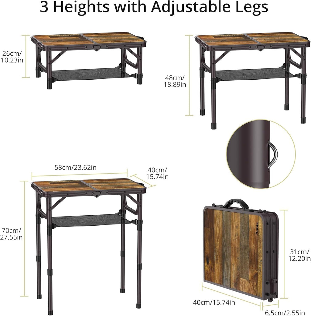 Anbte 2ft Camping Folding Table, 24" X 16" Aluminum Small Portable Table