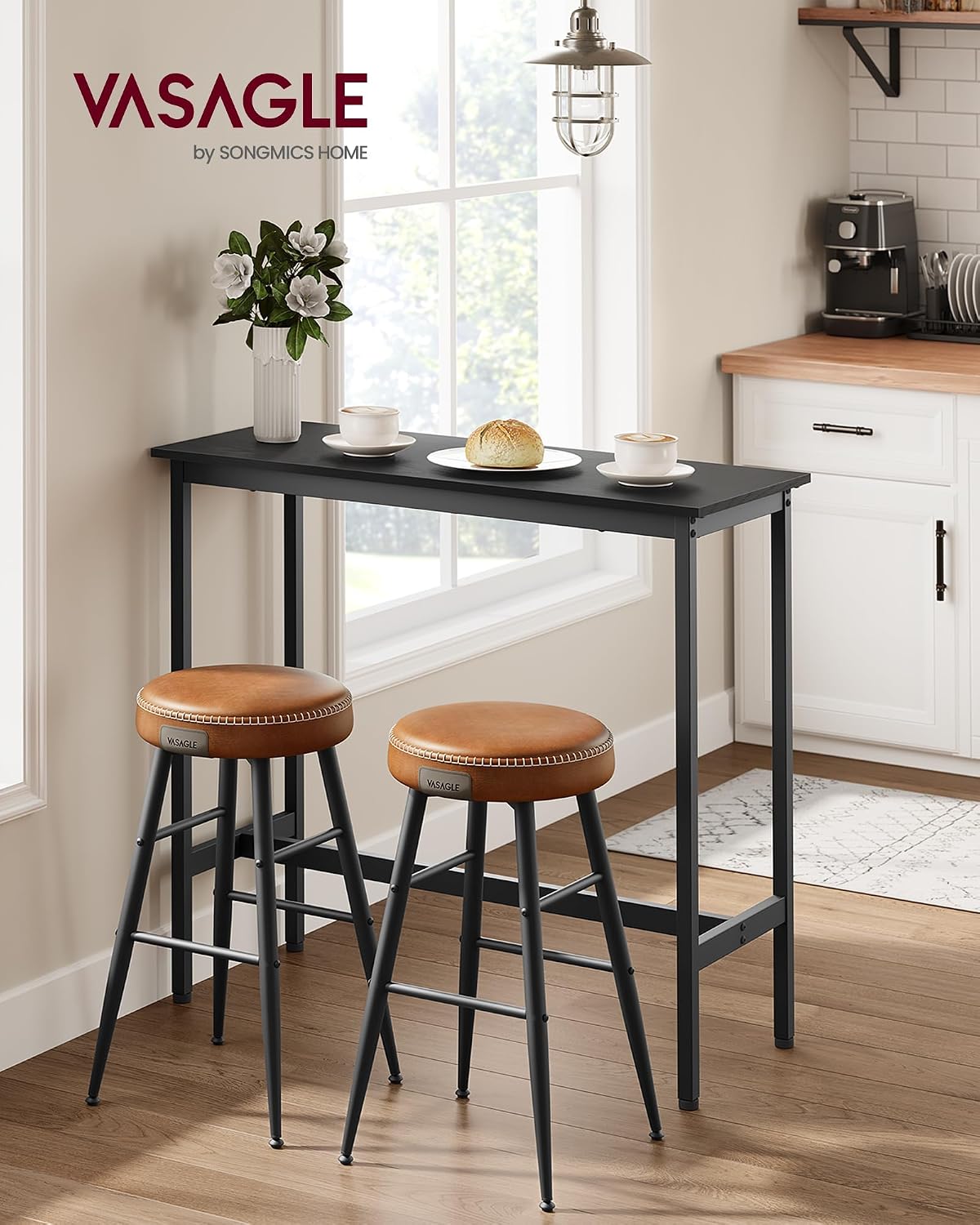 VASAGLE Bar Table, High Top Pub Table, Narrow Long, Metal Frame