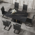 JUFU Modern Dining Table Set for 6,Rectangula Kitchen Table Set with Faux Marble Tabletop＆6 Pu Leather Upholstered Chairs Ideal for Dining Room, Kitchen