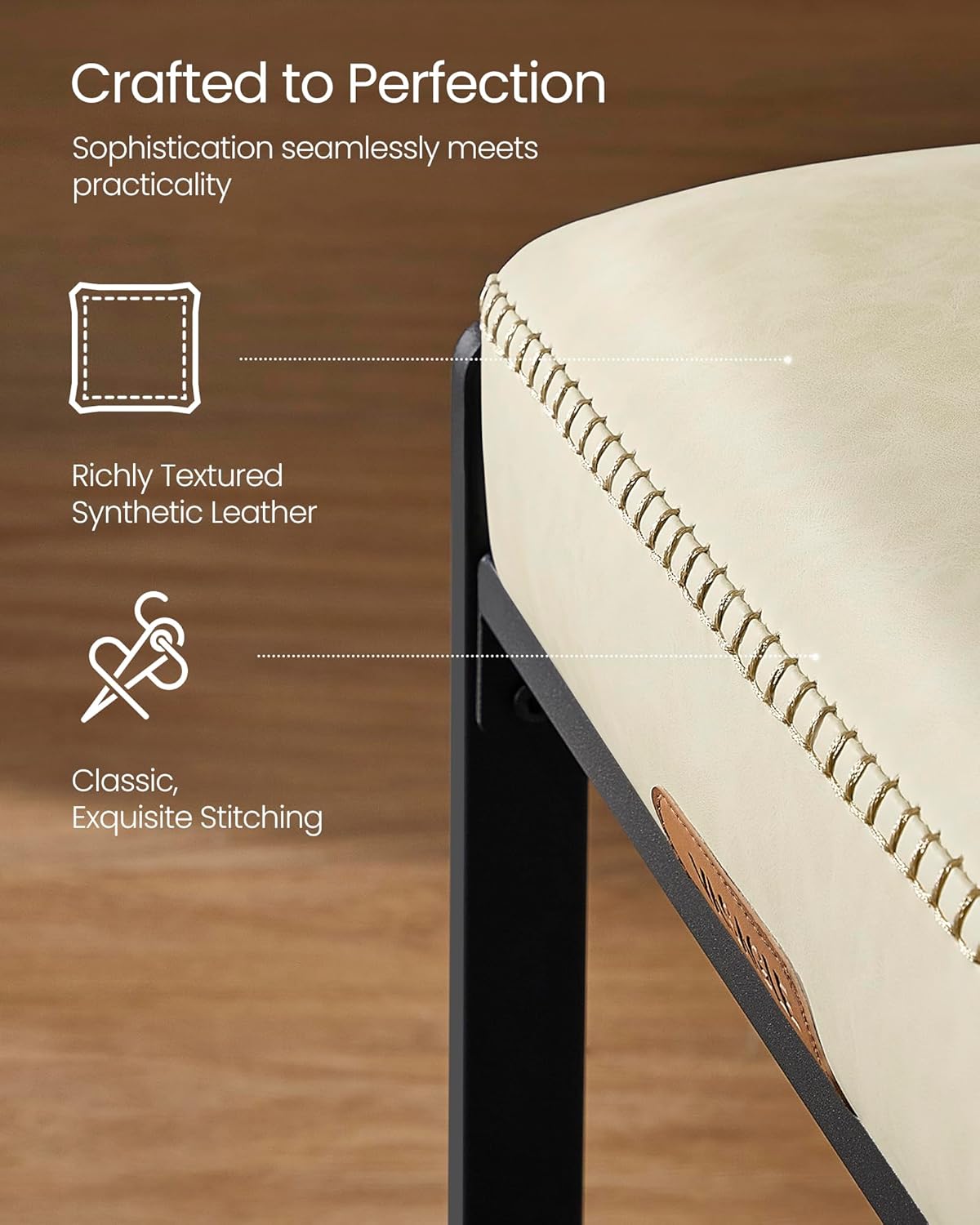 VASAGLE Bar Stools Set of 2, Counter Height, PU Leather, 26-Inch