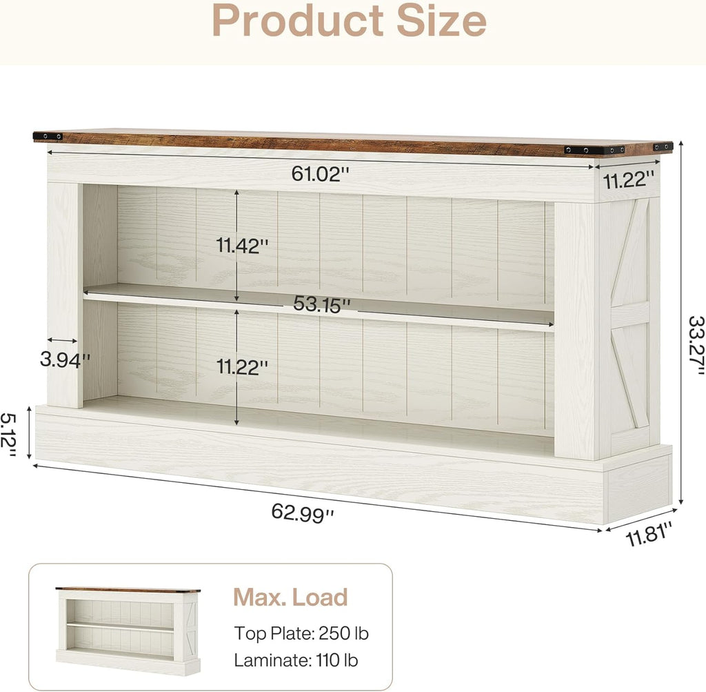 Tribesigns 63" Console Table, 3-Tier Entryway Table with Storage Shelves