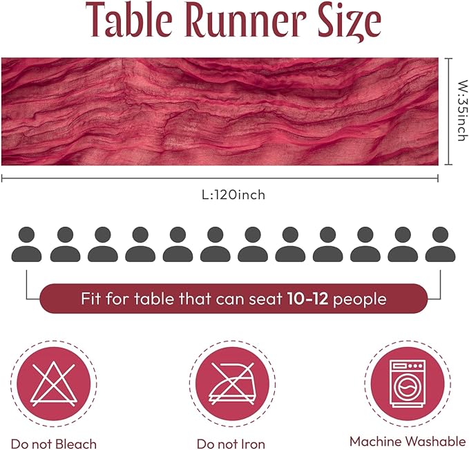 Sioloc Burgundy Red Cheesecloth Table Runner Fall Autumn Decor for Home 10ft Table Cloth for Wedding Birthday Party Bridal Shower Christmas Halloween Thanksgiving