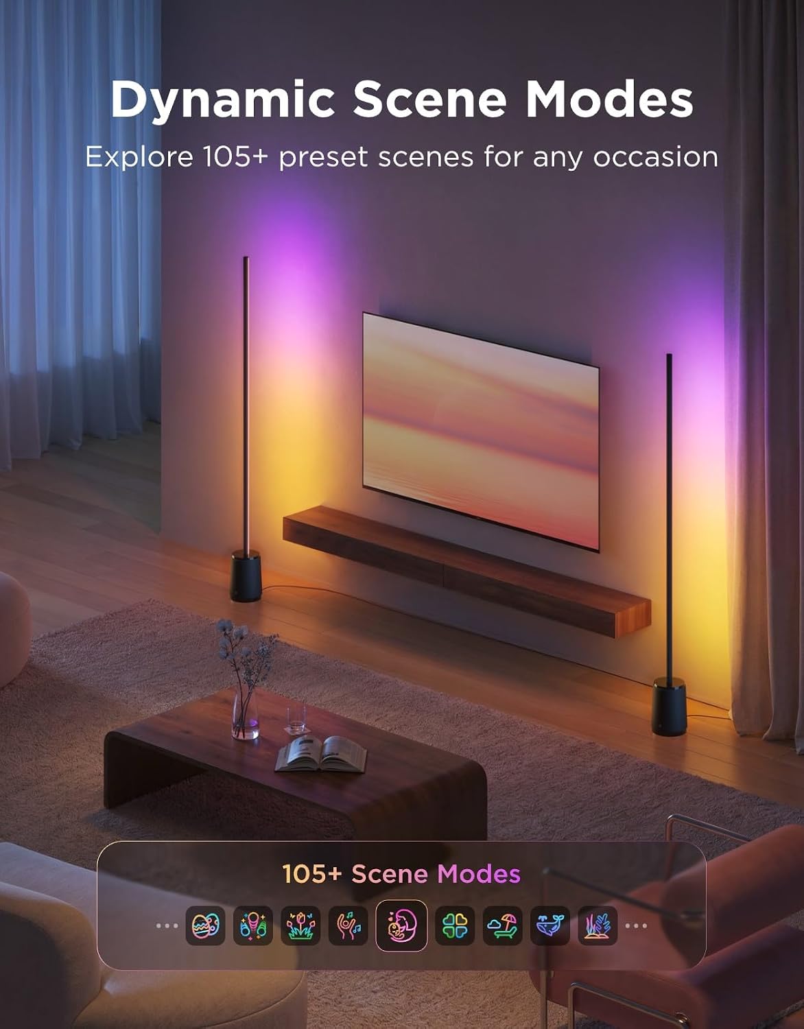 Govee Floor Lamp 3 Lite, Smart RGBIC LED Corner Lamp for Living Room