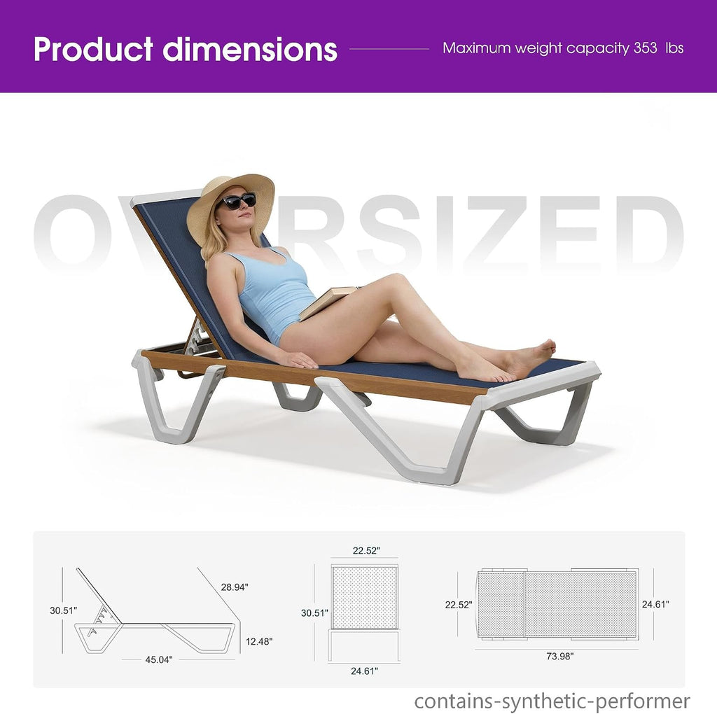 PURPLE LEAF Outdoor Lounge Chair Set of 4 Plastic Chaise Lounge, Navy Blue