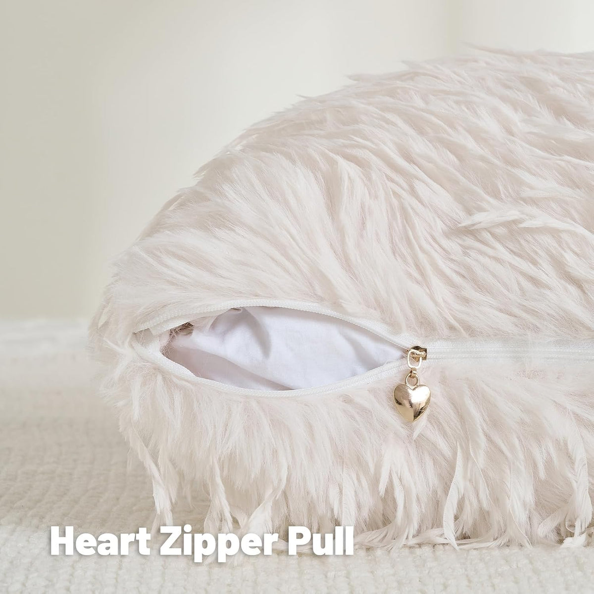 FUTEI Pack of 2 Fluffy Faux Fur Throw Pillow Covers 18x18 Inch, Cream White