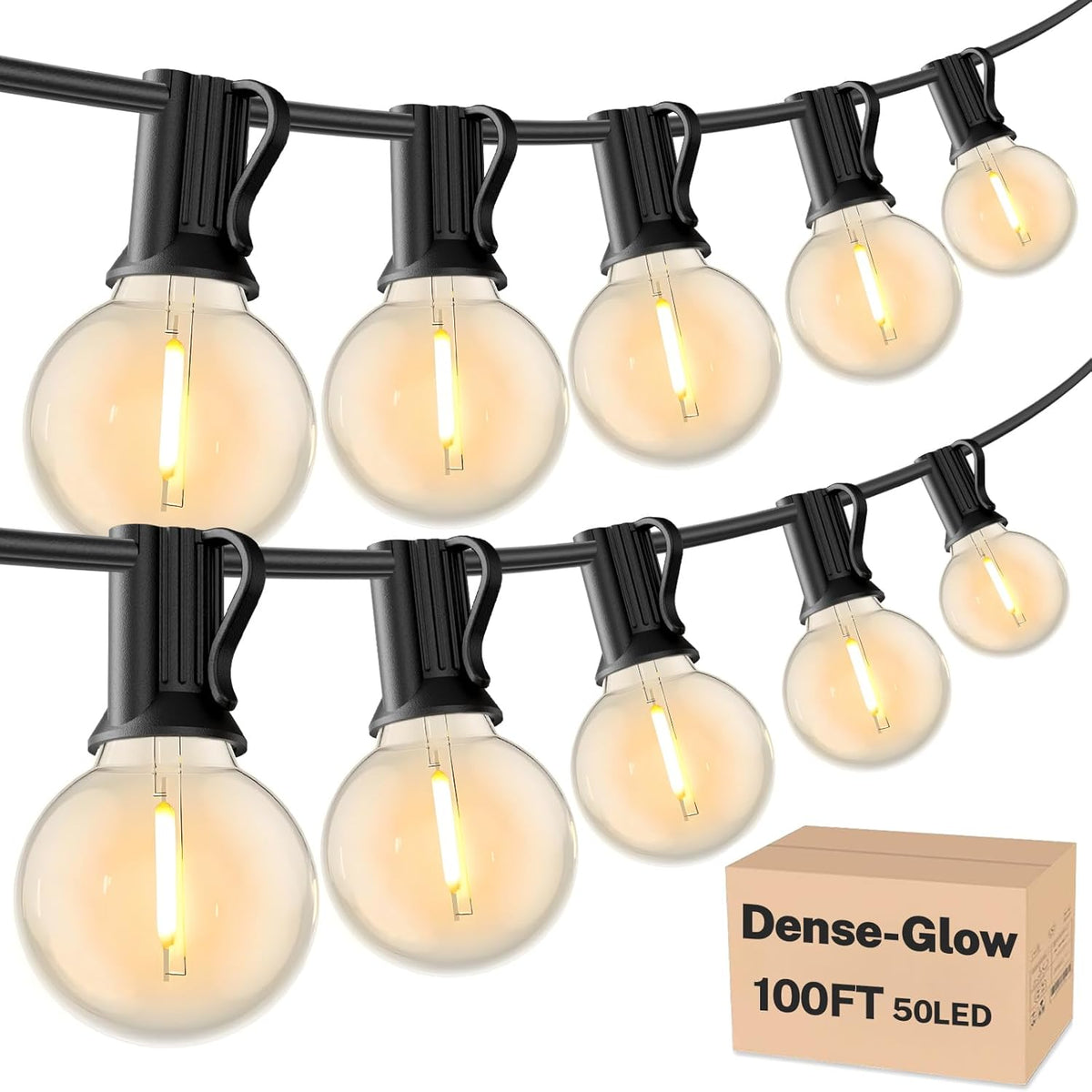 RTTY Outdoor String Lights 100 FT, Waterproof Patio Light 52 LED Bulbs