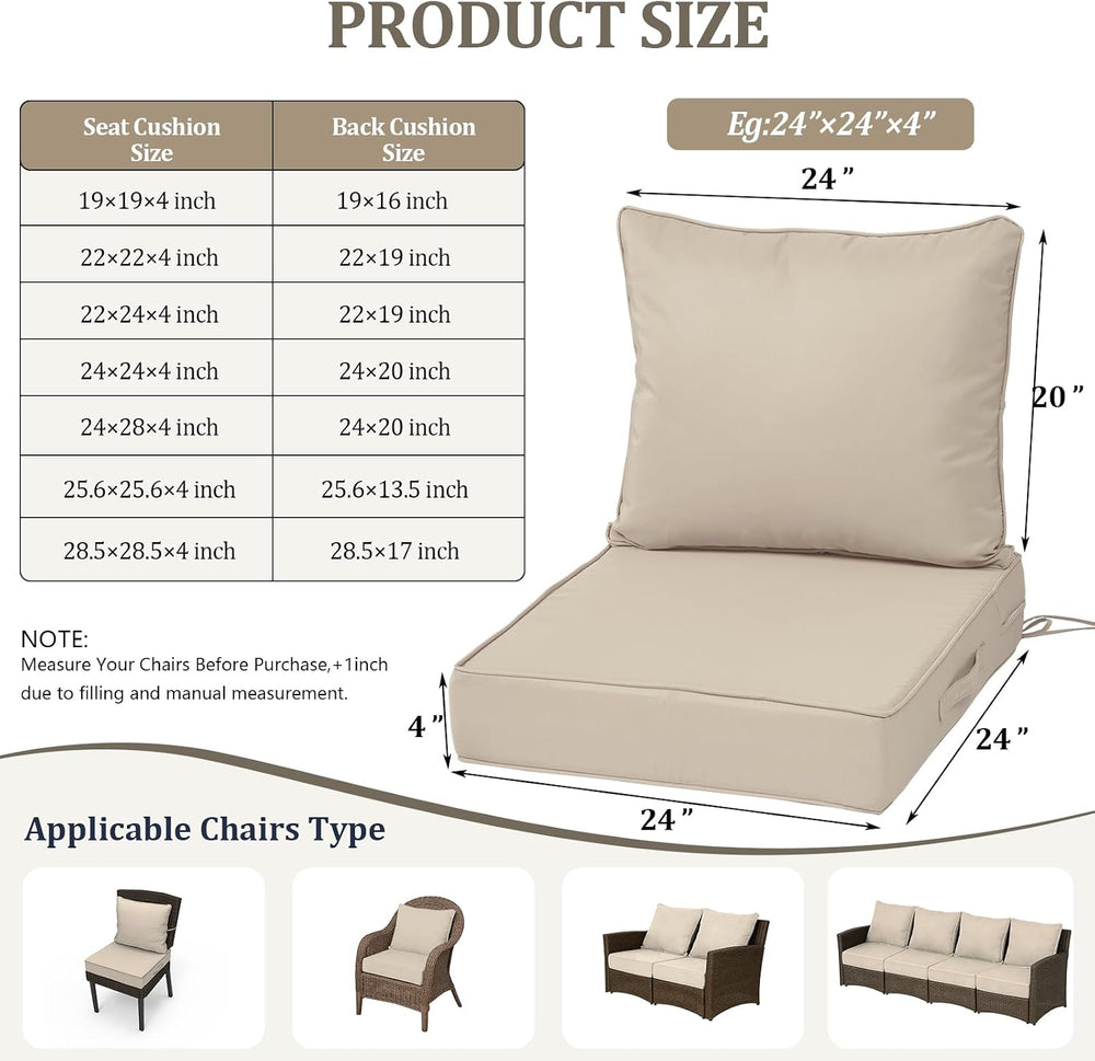 24x24“ Outdoor Deep Seat Cushions Set of 2, Patio Replacement Foam Cushions f...