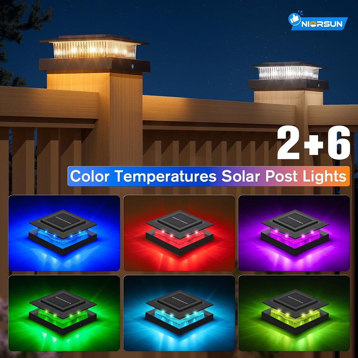 NIORSUN 4x4 Post Solar Lights Color Changing,Solar Post Light,12 Pack Black