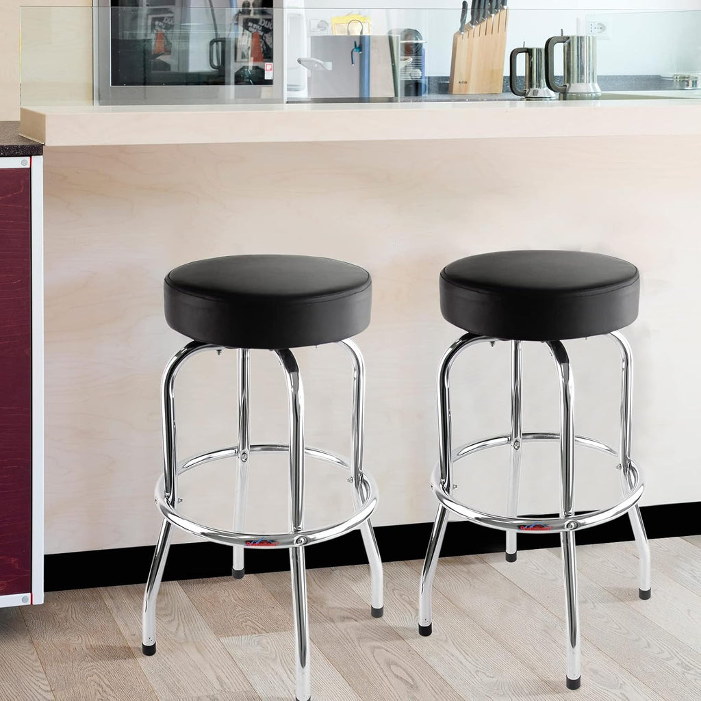 Ruedamann 29" H Swivel Bar Stool, Black Leatherette Padded Seat