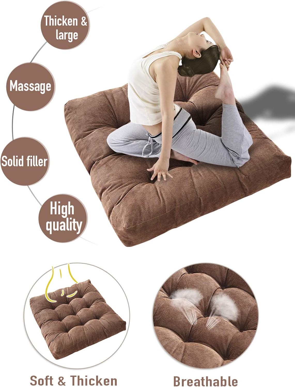 Tiita 22 Inch Square Floor Cushions, Floor Pillow for Sitting, Coffee