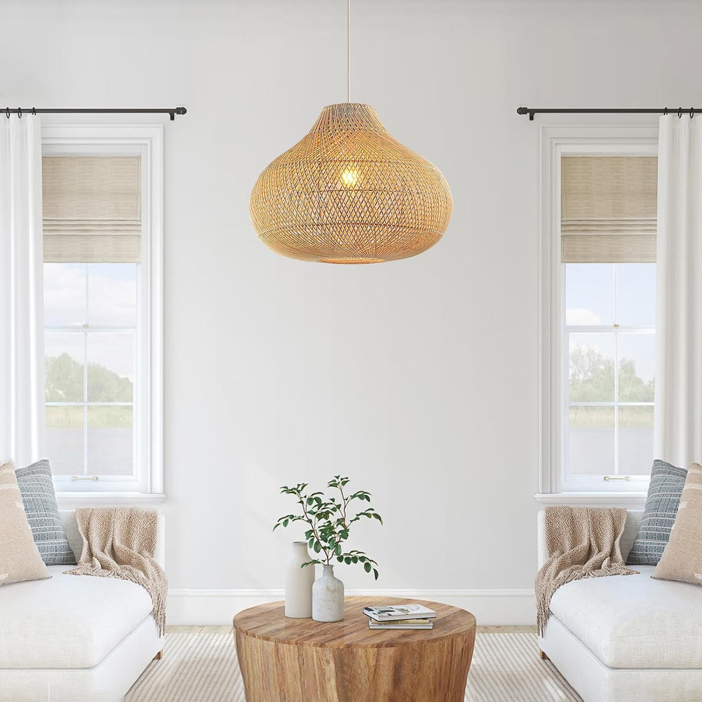 large rattan pendant light, 19.7" rattan boho wicker on a desk or shelf