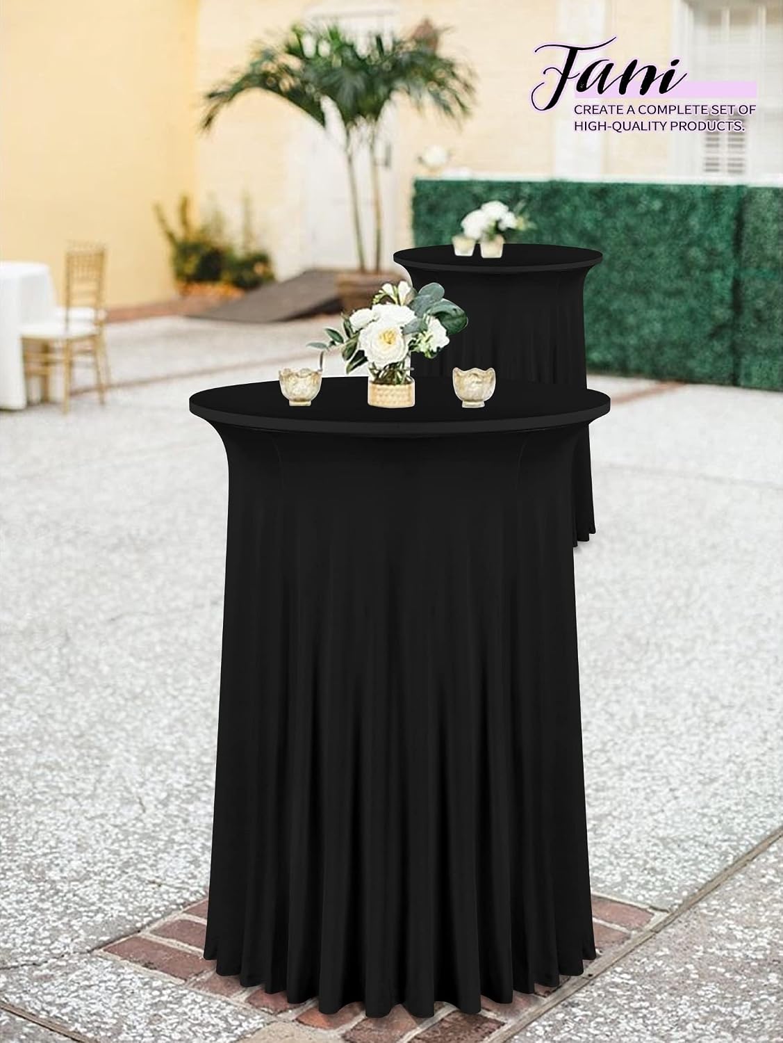 fani 10 Packs 24"x 43" Round Cocktail Table Skirt, Black