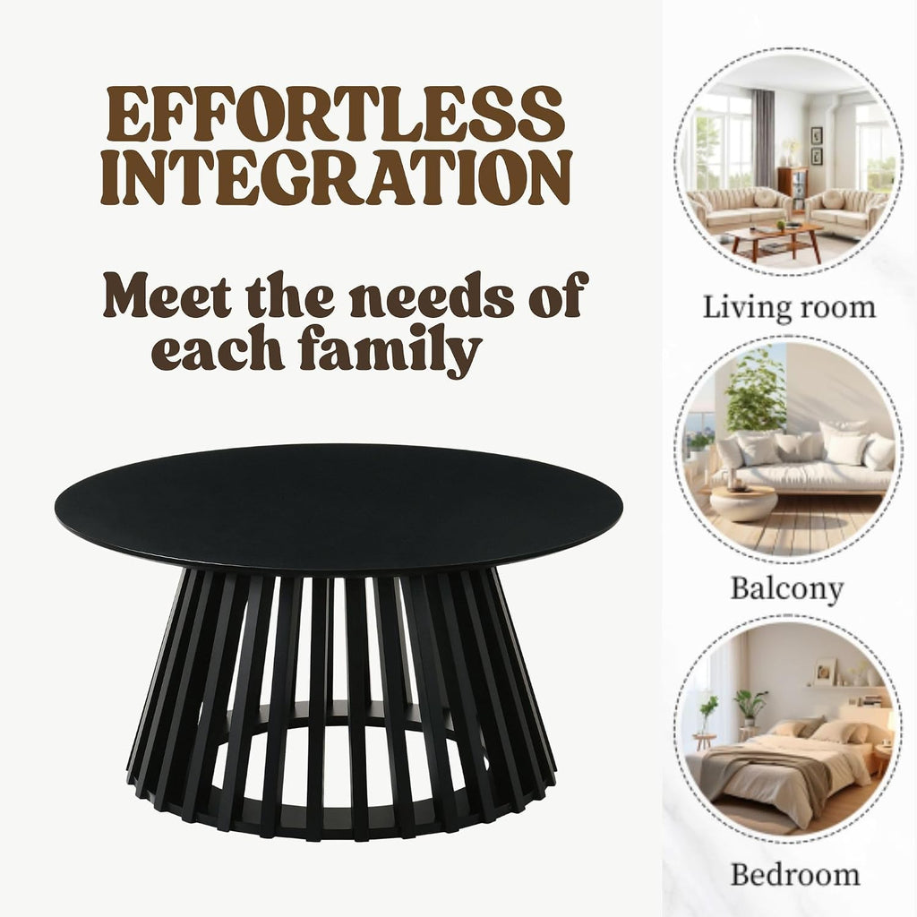 HNY Black Round Coffee Table, Wood 31.5" Center Table for Living Room