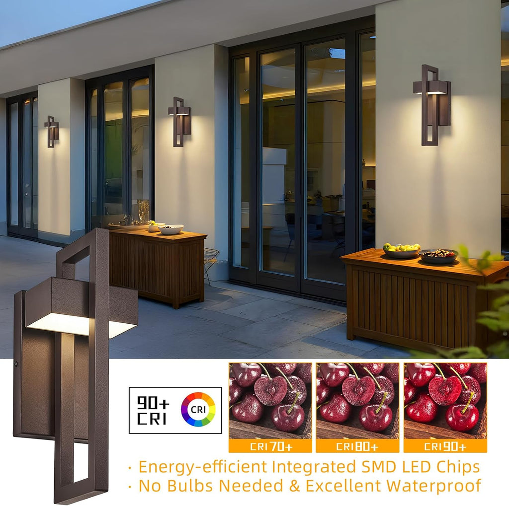 Modern Outdoor Wall Lights Brown Exterior Lighting Fixtures, 13.7'' 2 Pack