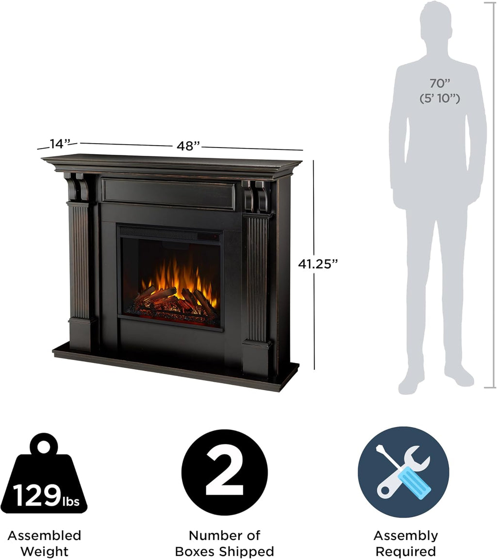 Real Flame Ashley 48" Electric Fireplace with Mantel for Living Room or Bedroom, Replaceable Fireplace Insert Heater, Realistic Log and Flame Effect, Remote Control, Timer