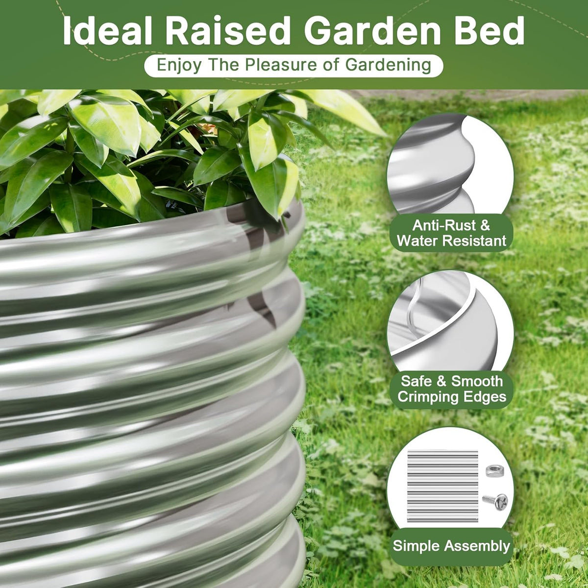 2 PCS Tall 8ft Galvanized Raised Garden Bed Outdoor, Metal Garden Bed for Vegetables, Above Ground Garden Box for Flower, Steel Raised Beds for Gardening - 8x3ft