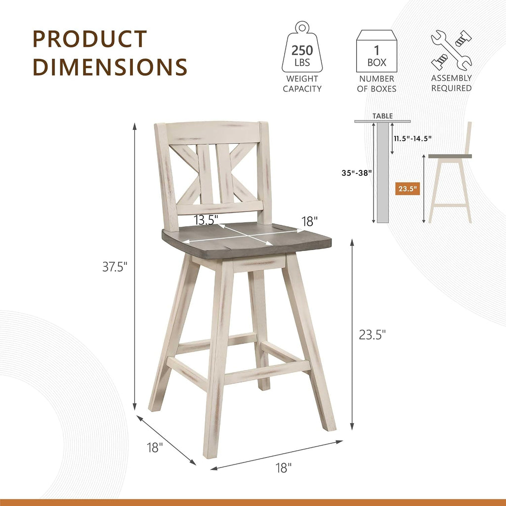 Lexicon Swivel Counter Height Stools Set of 2,KK Back,Antique White/Grey