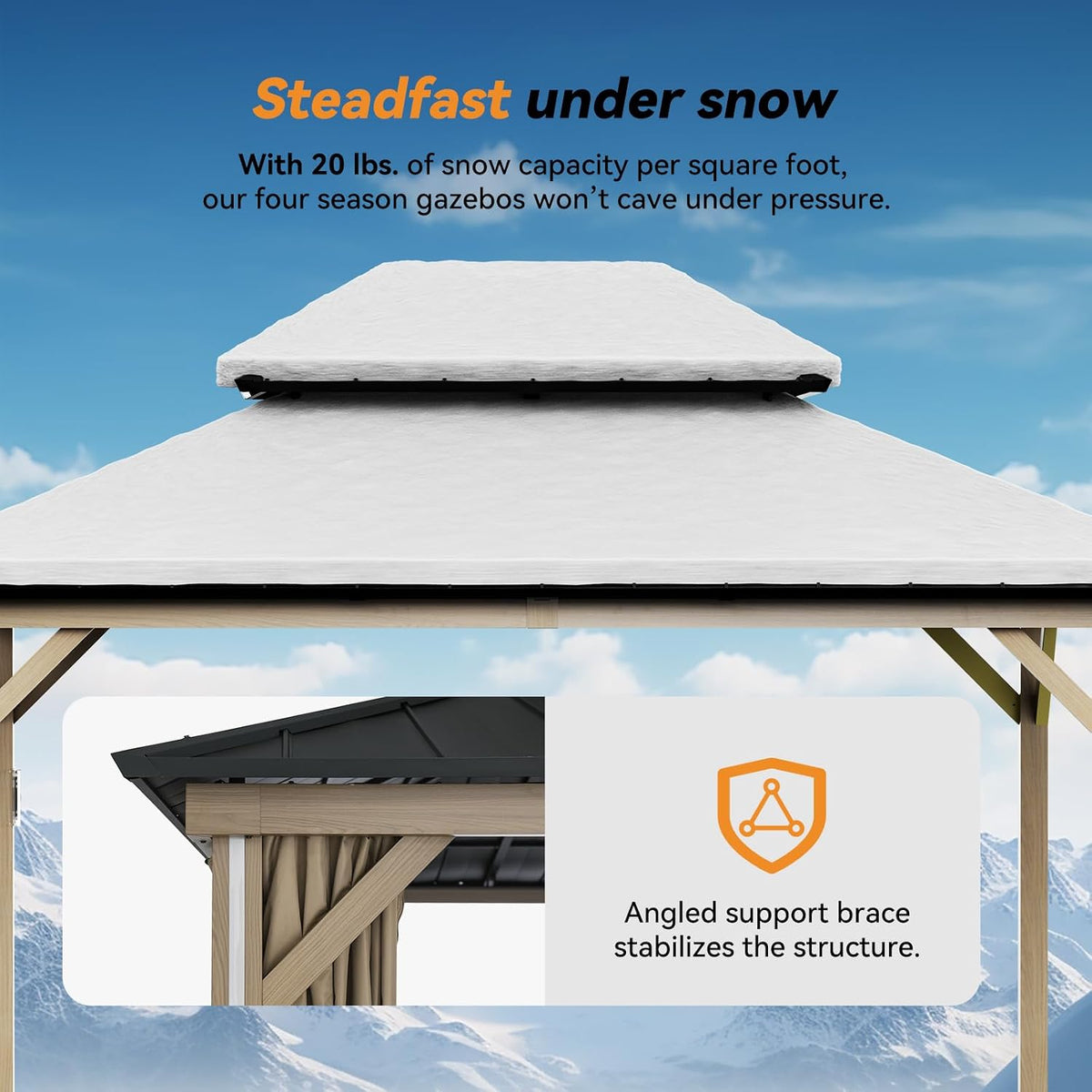Modern Shade Hardtop Gazebo 10' x 12' with 4 Lights, Outdoor Gazebo with Galvanized Steel Double Roof, Patio Pavilion with USB and USB-C connectors, Netting and Curtains, Wood Looking