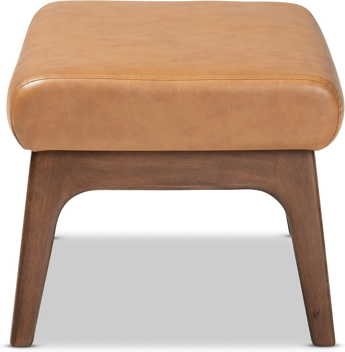 Baxton Studio Bianca Mid-Century Modern Walnut Brown Finished Wood and Tan Faux Leather Effect Ottoman