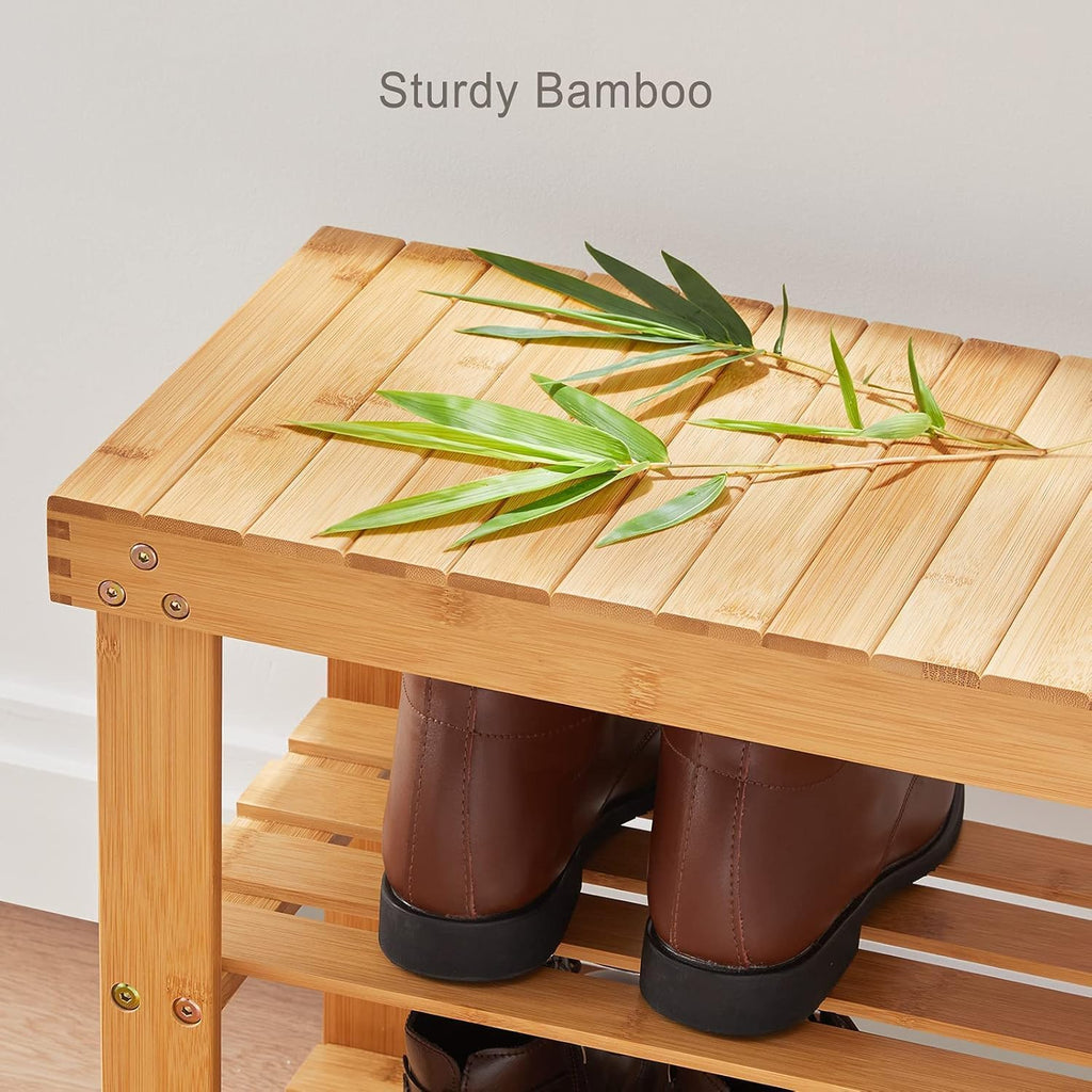 Pipishell 3 Tier Bamboo Shoe Rack Bench for Entryway, Natural
