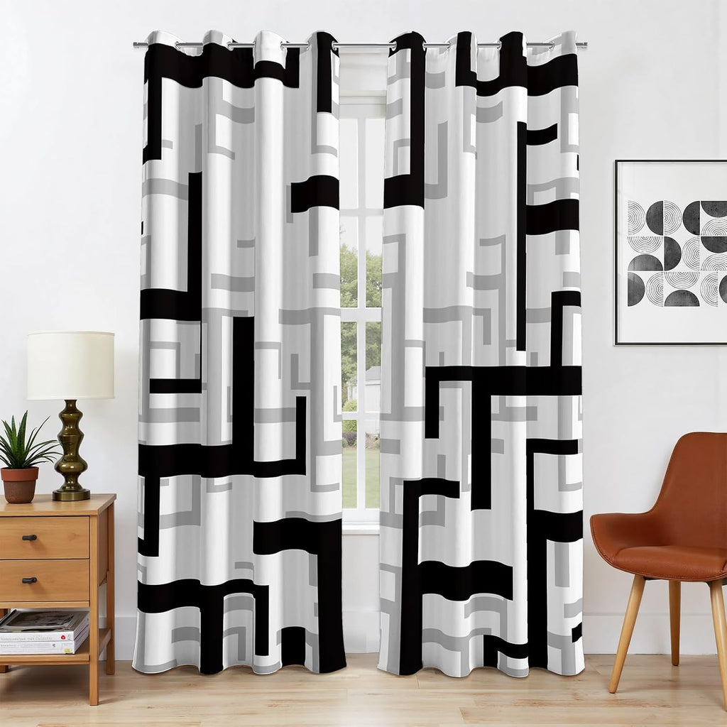 Black and White Modern Blackout Curtains, 52 x 84 Inch, Grommet, 2 Panels