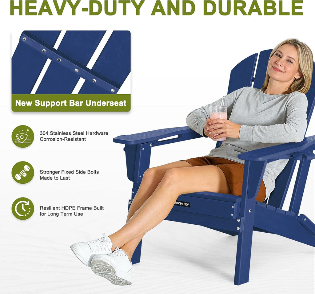 Adirondack Chair HDPE Cup Holders Heavy Duty Patio Woodgrain Navy