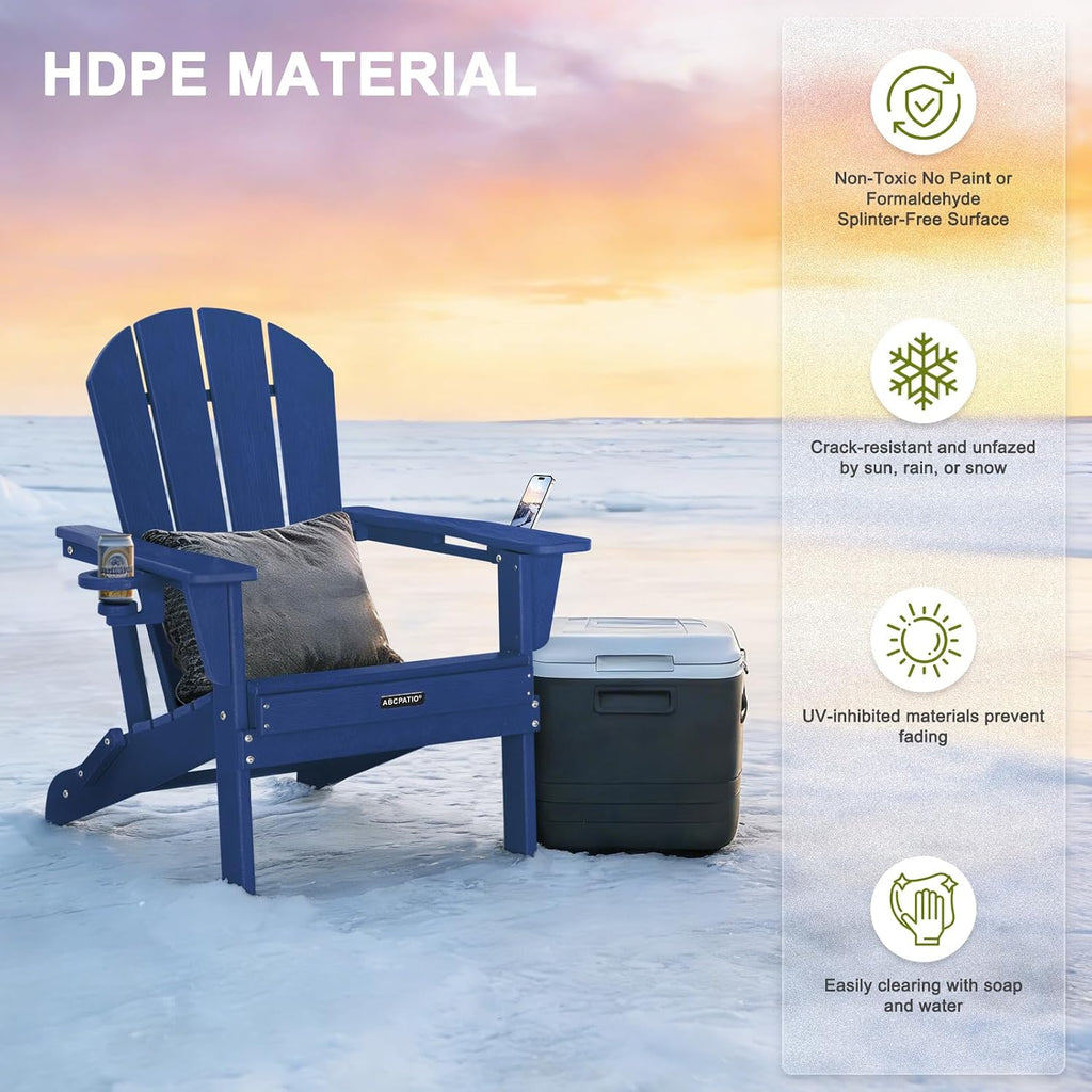 Adirondack Chair HDPE Cup Holders Heavy Duty Patio Woodgrain Navy