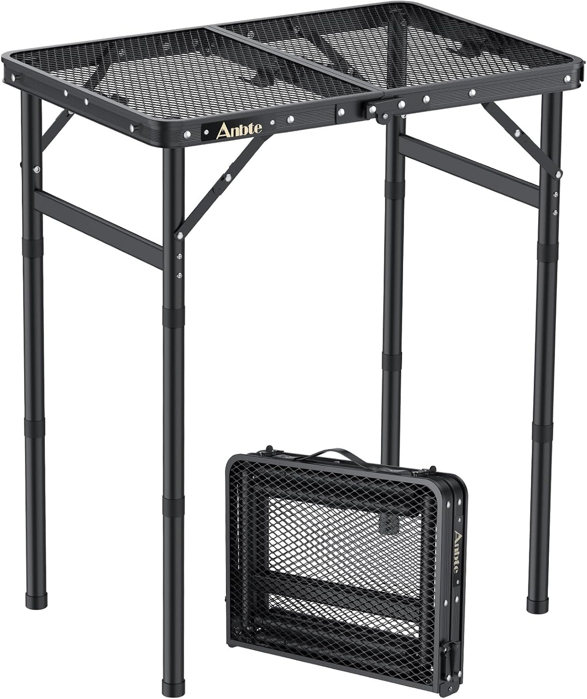 Anbte 2 ft Folding Grill Table, Aluminum Camping Table 3 Heights Max 27.5"