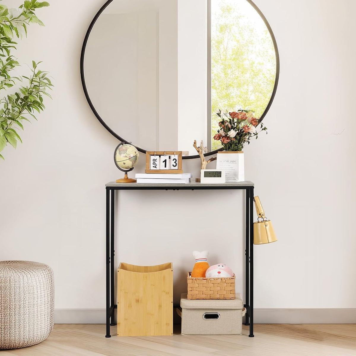 Grey Farmhouse Narrow Console Table - Small Entryway & Hallway Table for Living Room, Foyer, Bedroom, Office