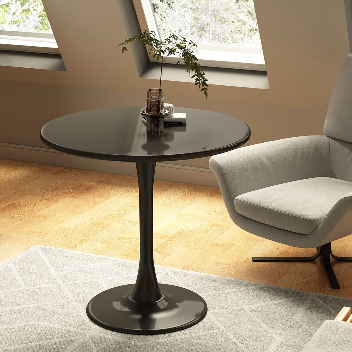 24 Inch Black Small Tulip Table, Stable Round Dining Table for 2 Person