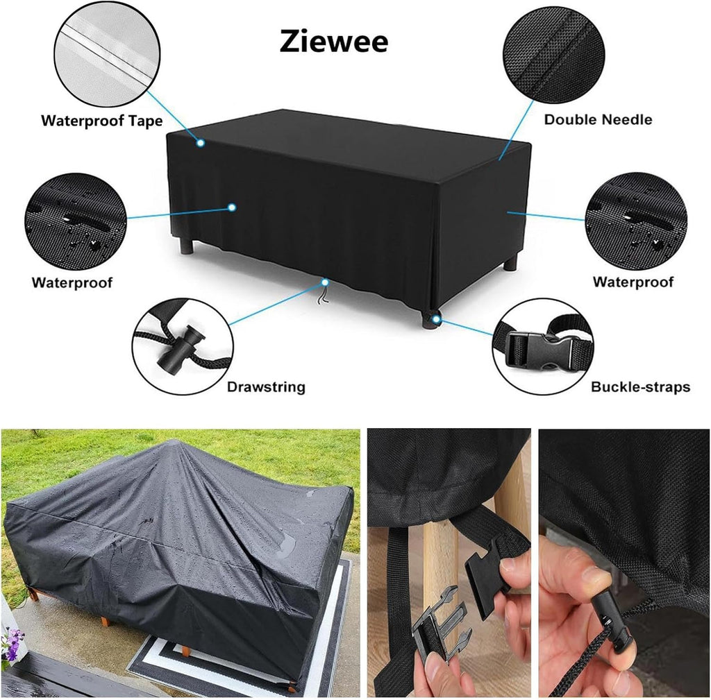 Patio Furniture Covers Outdoor Table Cover Waterproof Rectangular 420D Garden Dining Table Cover Wind Dust Proof Anti-UV Patio Sectional Couch Cover Table and Chair Set Covers 108"Lx82"Wx28"H Black
