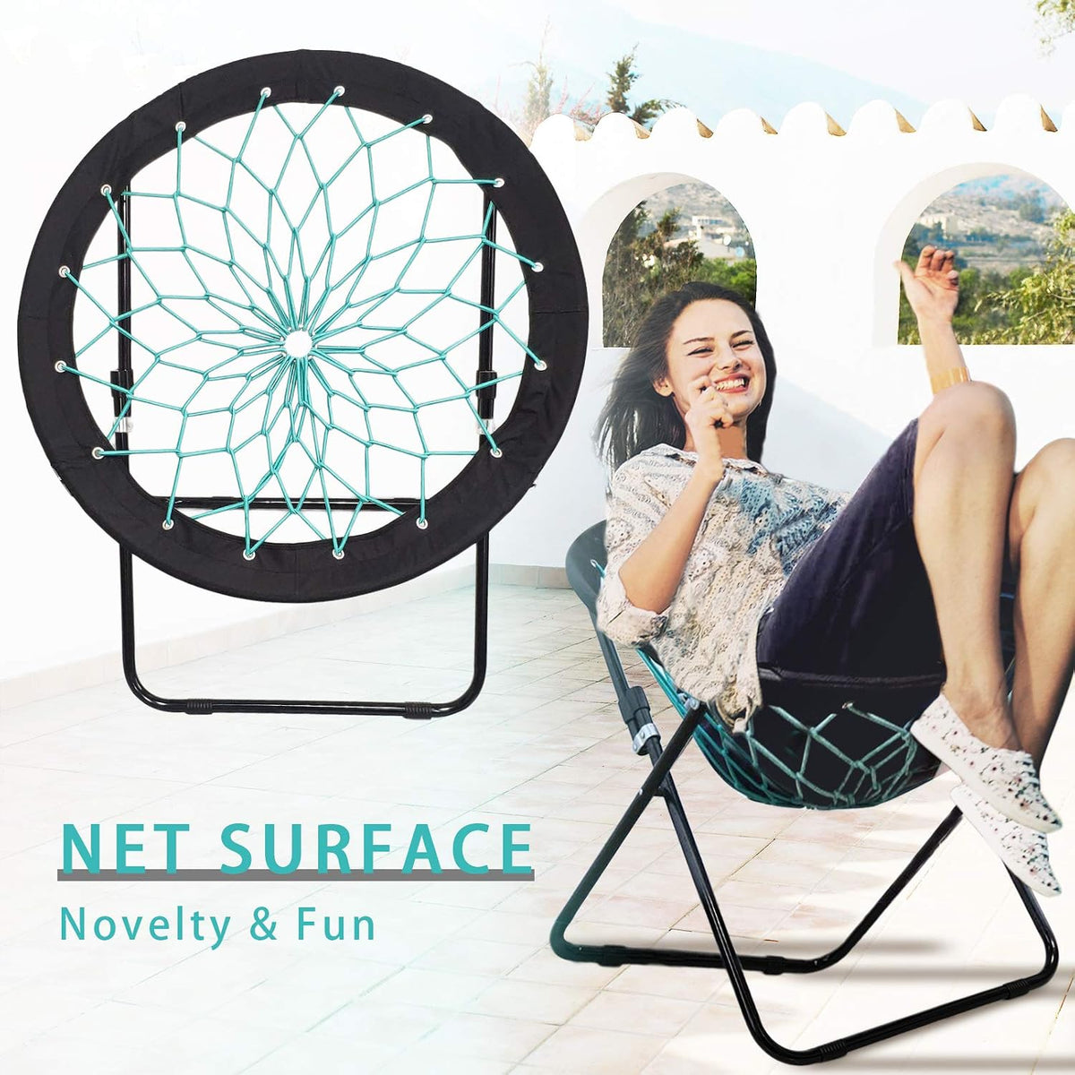 Camp Field Folding Bungee Chair for Indoor and Outdoor Relaxation,Black