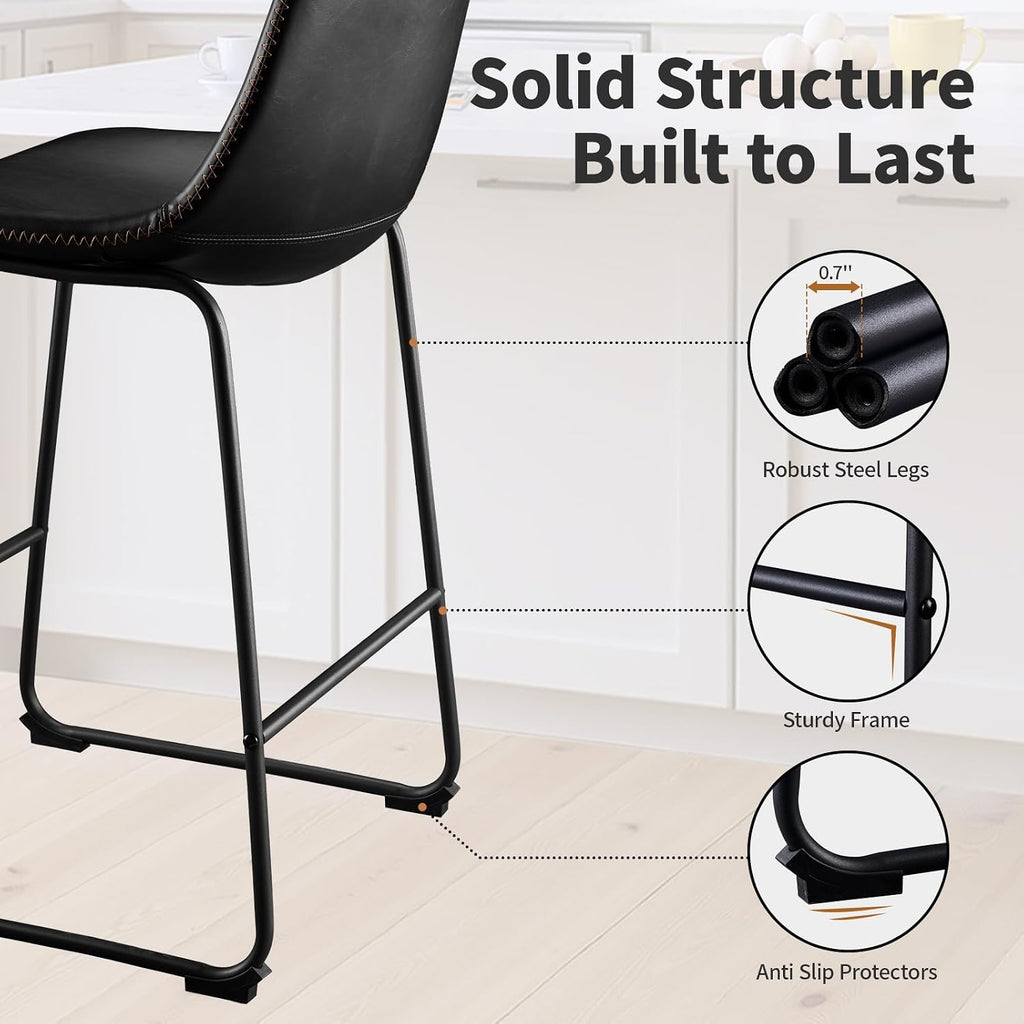 STOOLINK Counter Height Bar Stools Set of 2, 26 Inch Faux Leather Bar Stool