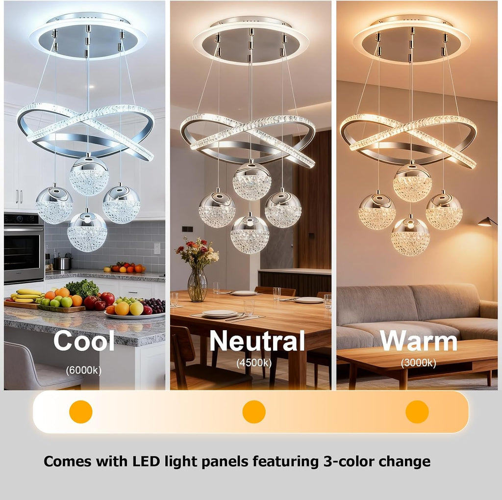 Modern Chrome LED Chandeliers, Pendant Dining Room Light Fixture