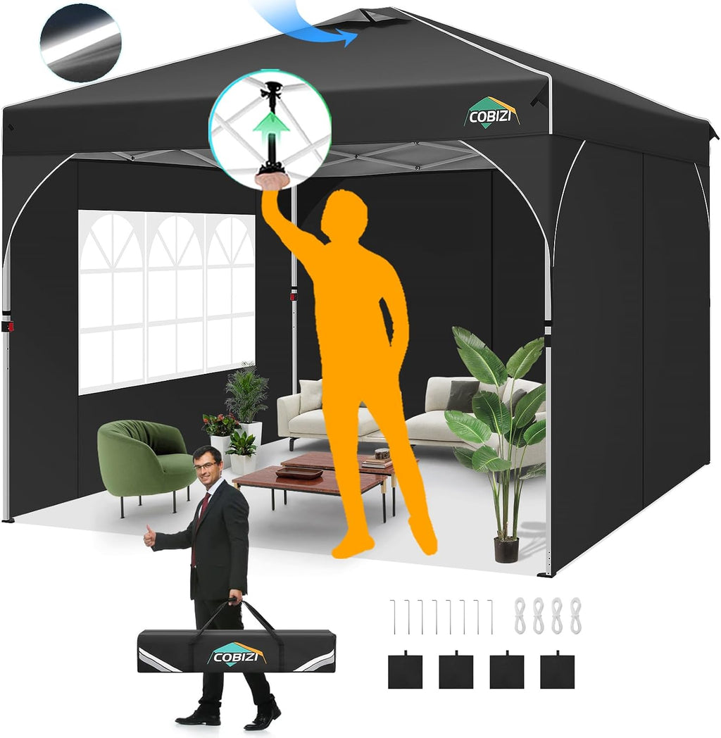COBIZI 10x10 Pop Up Canopy with 3 Sidewalls, 1-Person Setup, Waterproof