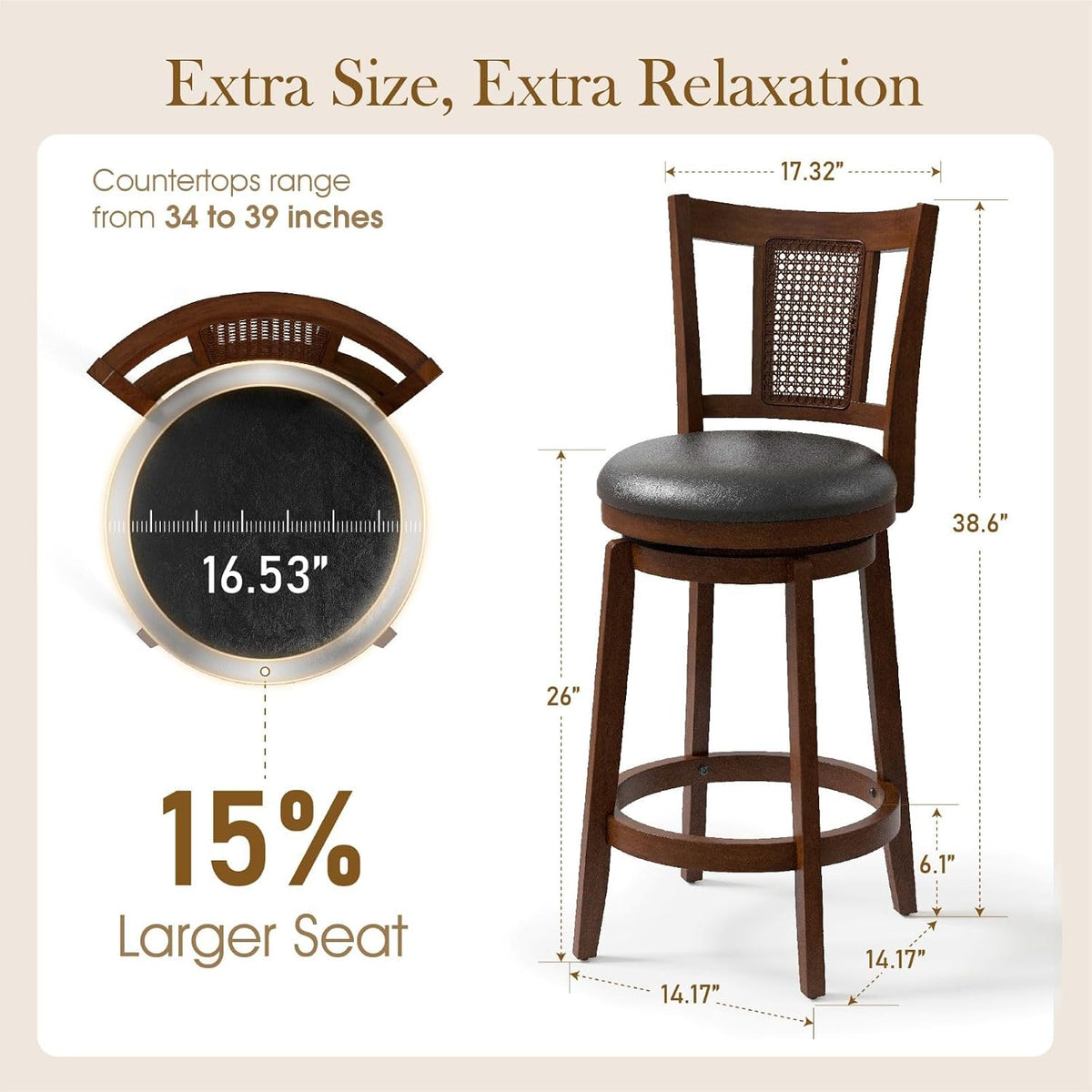 Sophia & William 26 Inch Swivel Bar Stools Set of 2, Counter Height Stools