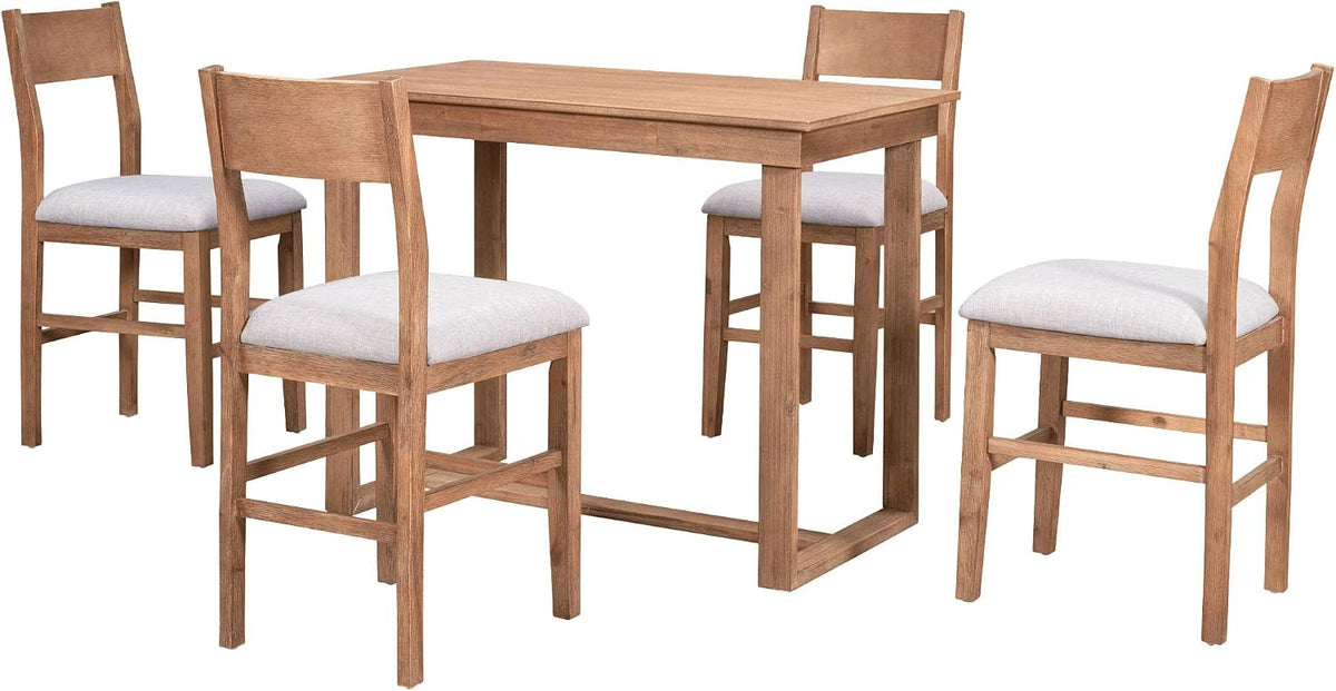 LUMISOL 5-Piece Counter Height Dining Table Set for 4, Farmhouse Kitchen Table Set with 4 Upholstered Chairs for Kitchen, Dining Room, Home Bar, Natural